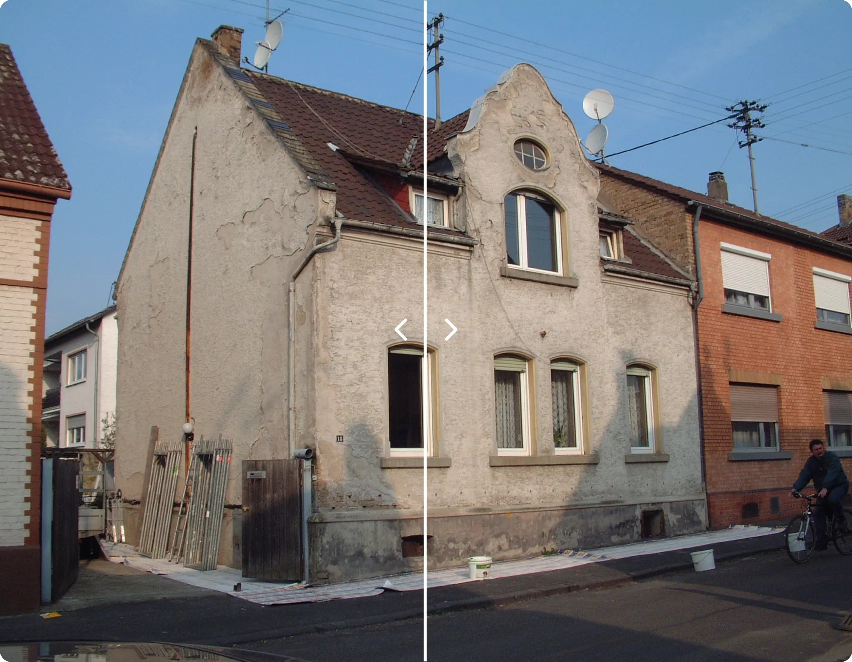 Vorher: Altes Wohnhaus mit grauer, verwitterter Putzfassade